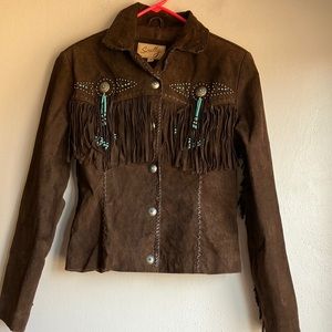 Genuine Leather SCULLY Vest with Conchos and blue beads